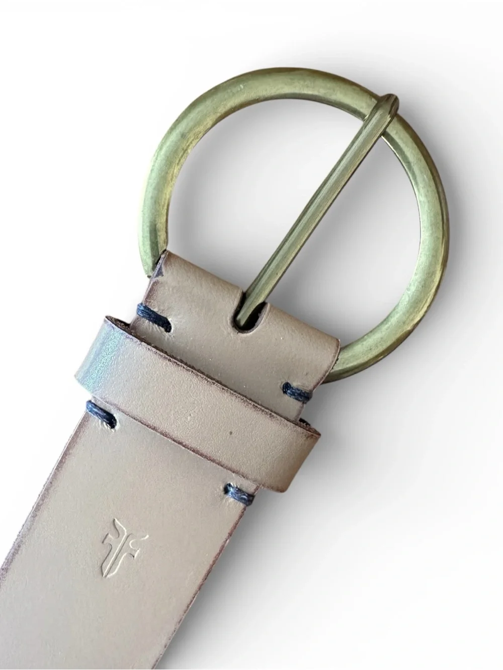 Frye Natural Leather Belt with Round Brass-Tone Buckle Size Large